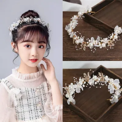 Crystal Leaf Floral Design Pearl Beaded Hair Band